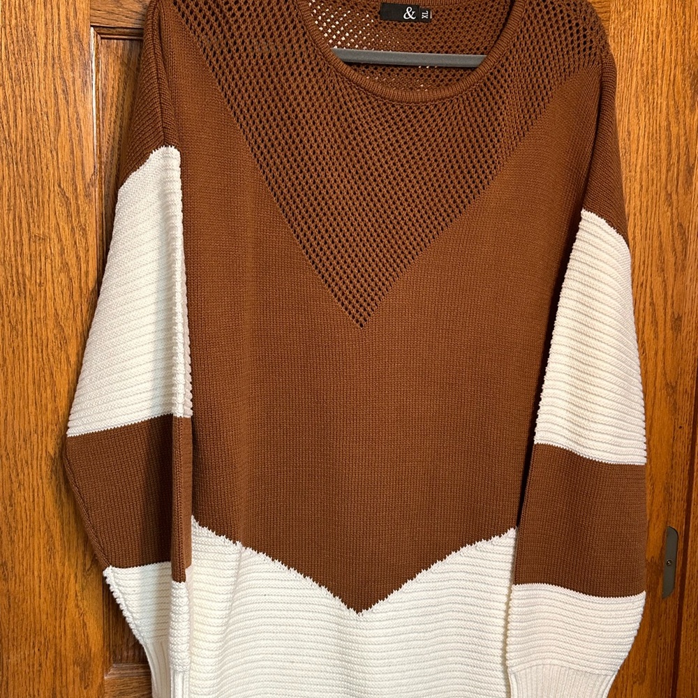 Stylish Brown and White Knit Sweater